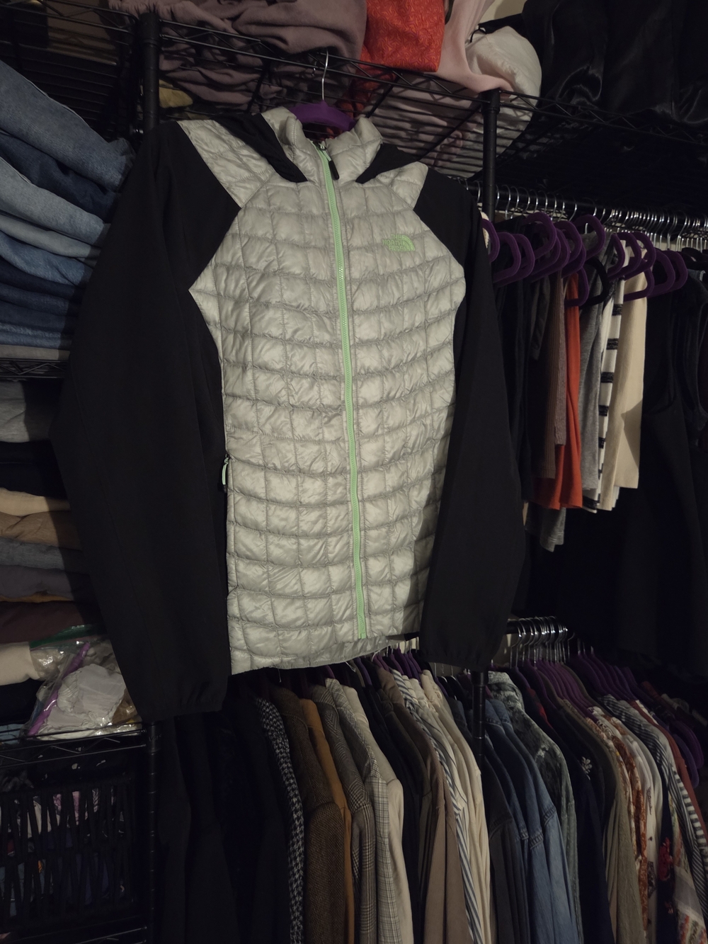 The North Face Women's Black & Light Gray Puffer Jacket with Mint Trim